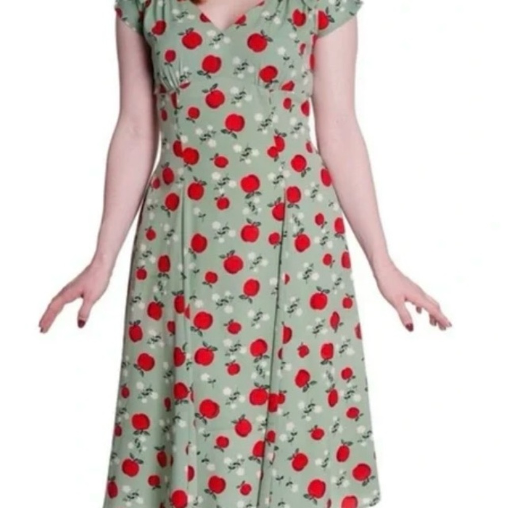Hell Bunny Sheila Green Apple Blossom Dress Size Large Rockabilly Retro Dress